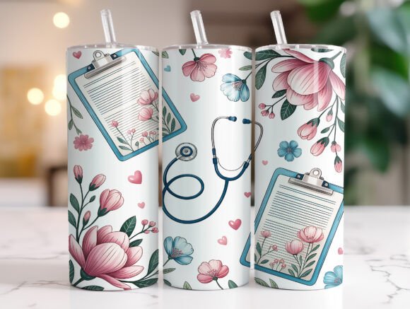 20oz Floral Medical Tumbler Wrap Design