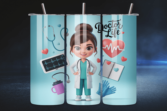Cute Nurse Doctor 20oz Tumbler Wrap PNG