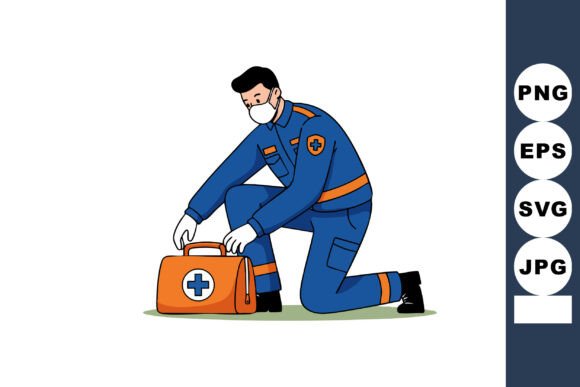 Emergency Medical Responder Kneeling Wit