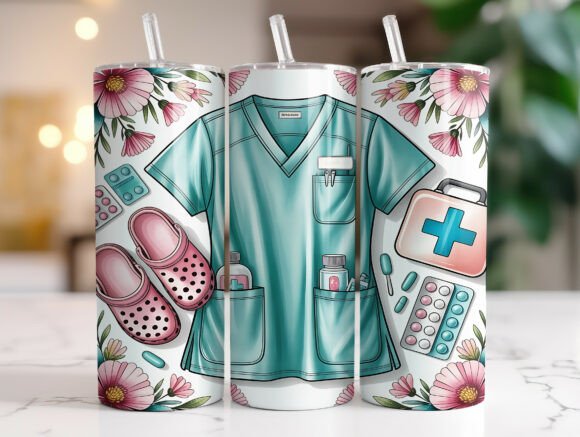 Floral Medical Themed 20oz Tumbler Wrap