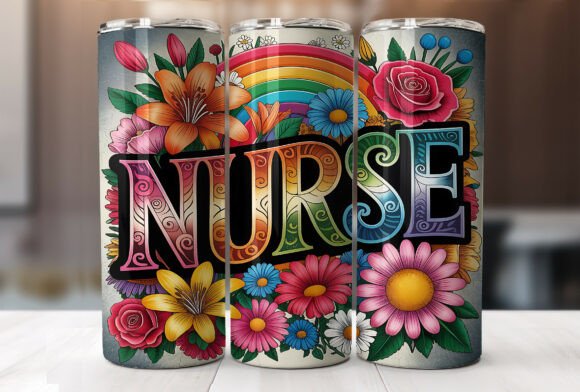Floral Nurse 20oz Tumbler Wrap PNG