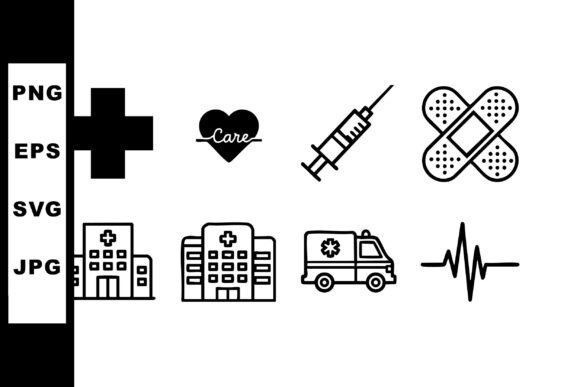 Medical Icons Set with Hospital Ambulanc