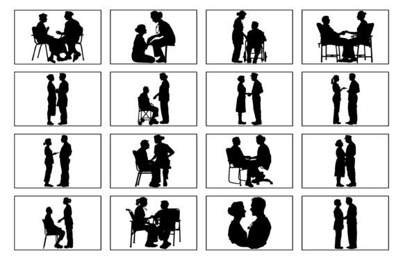 Nurse and Patient Silhouette Vector Set