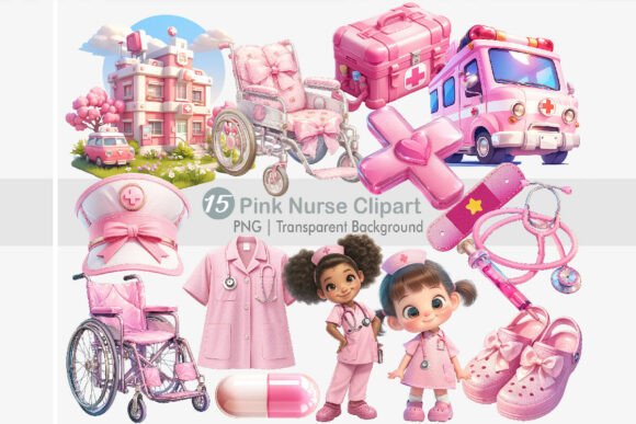 Pink Nurse Clipart PNG Bundle