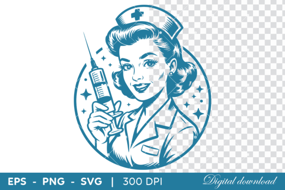 Retro Nurse Holding Syringe Illustration
